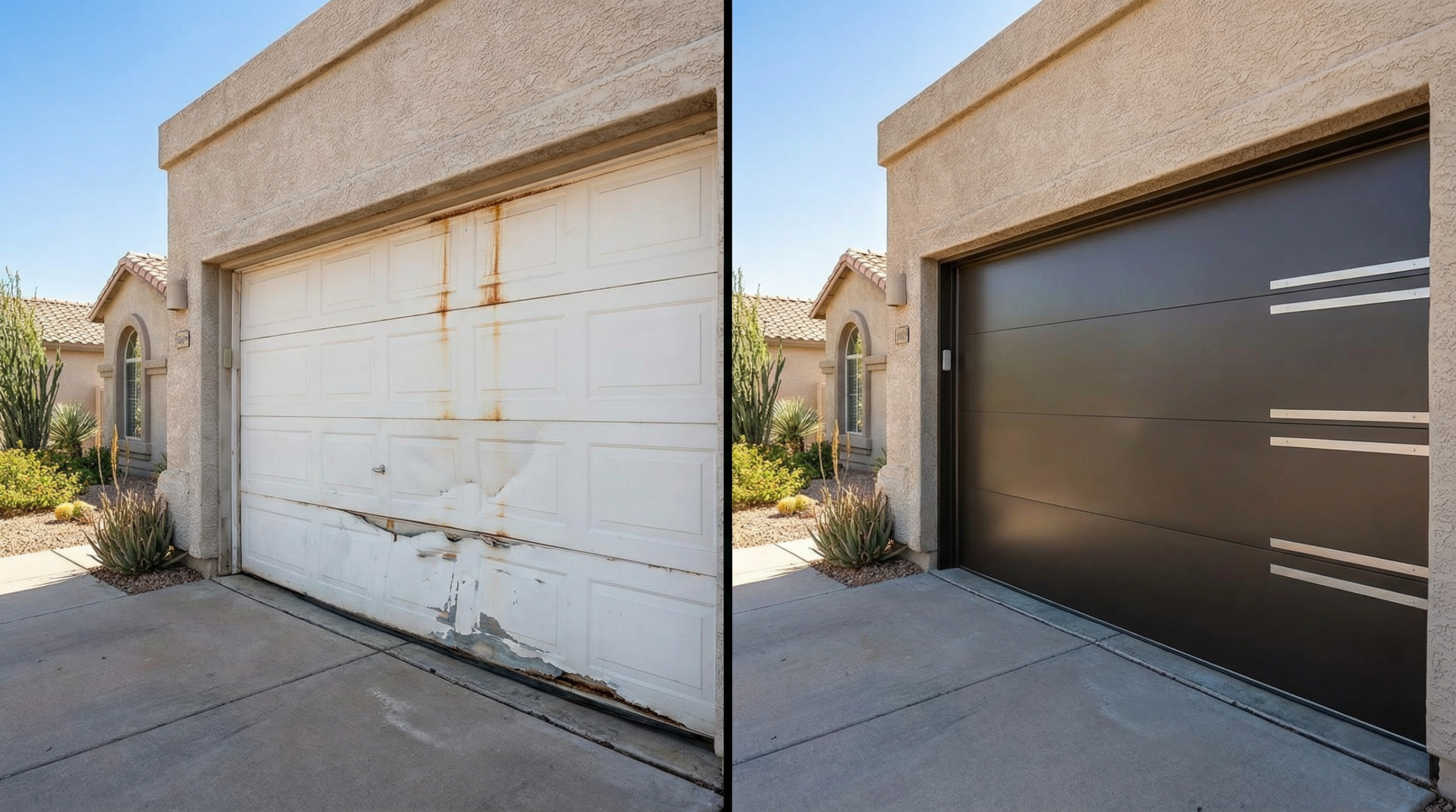 Before and after garage door transformation