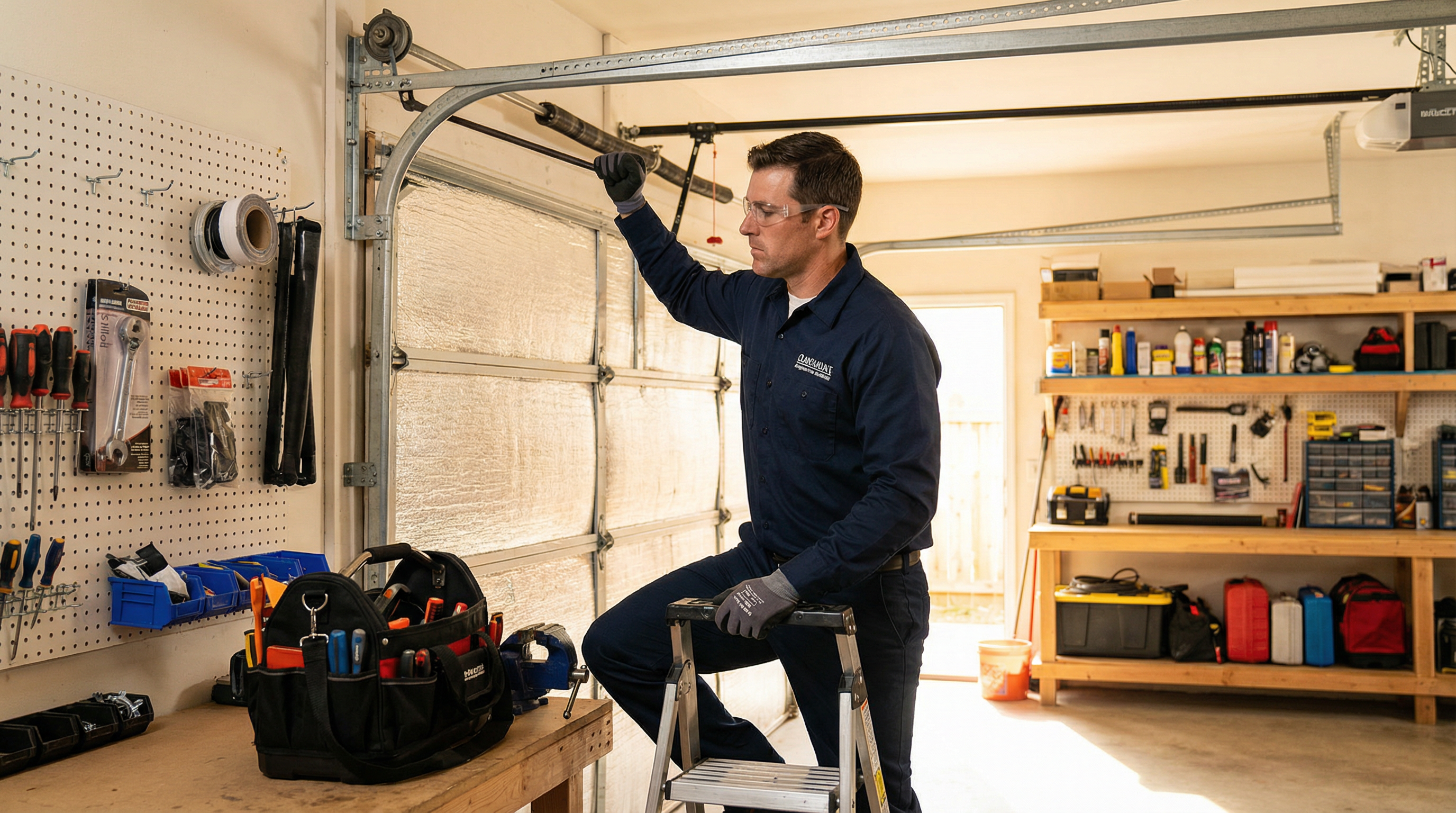 Professional garage door repair technician